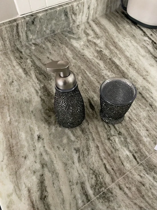 🥇 Ébène Noir Atelier™️  bling élégante foam soap dispenser & mouthwash tumbler - Picture 6 of 15